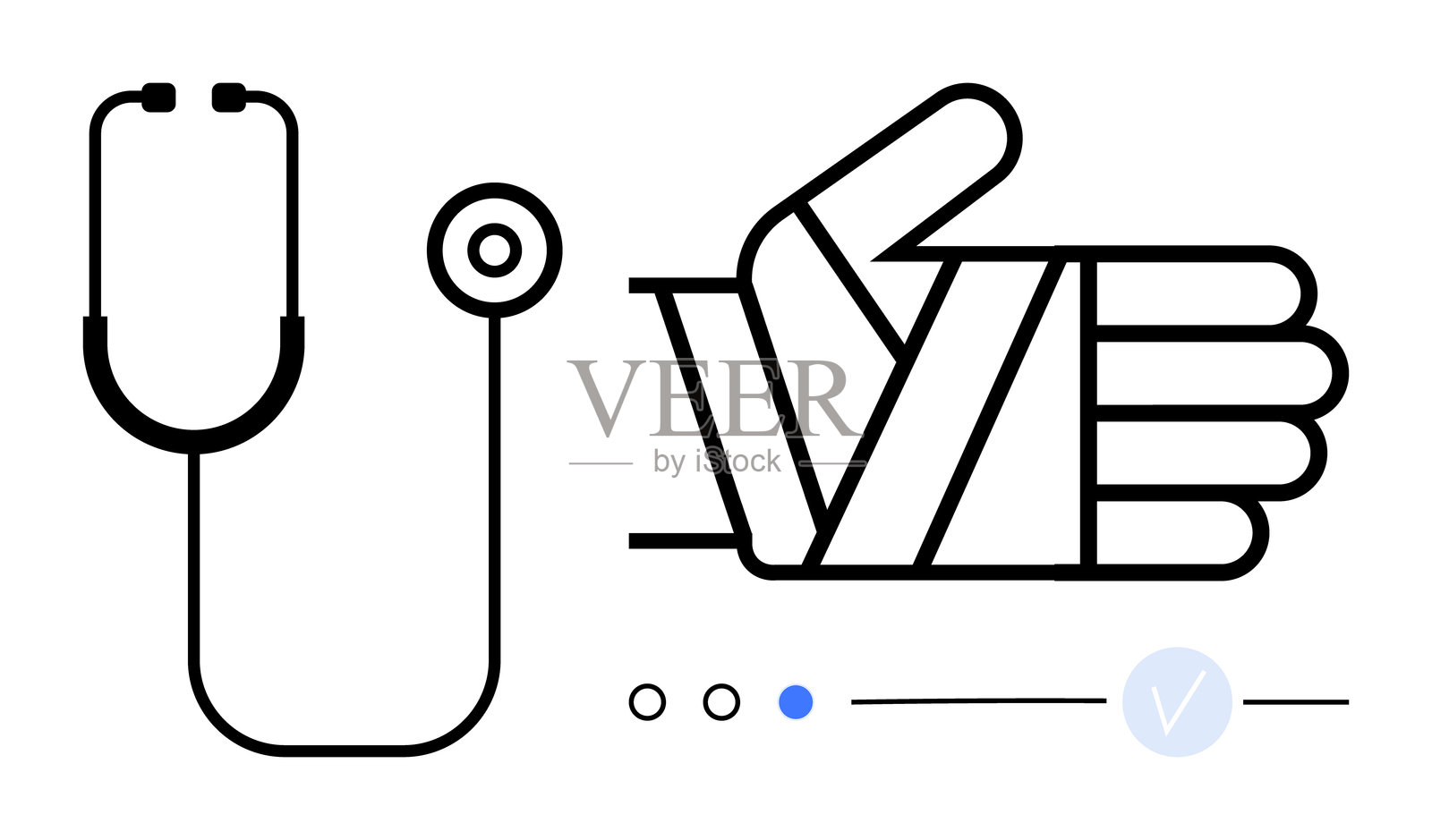 听诊器和包扎的手象征医疗护理与康复插画图片素材