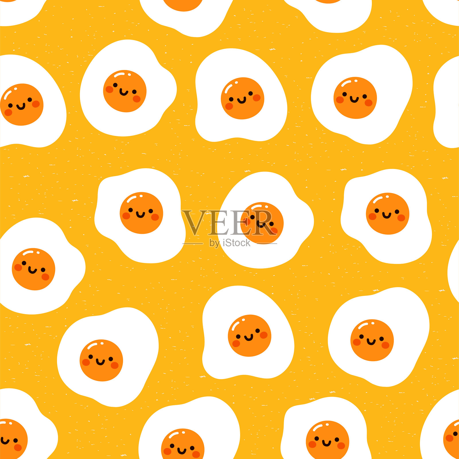 可爱搞笑的煎蛋无缝图案，背景为黄色。矢量图形。插画图片素材