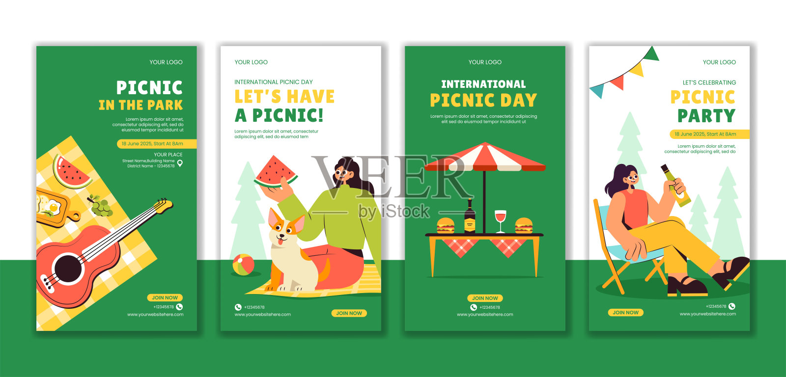 平面风格的野餐日庆祝矢量图，用于社交媒体故事插画图片素材