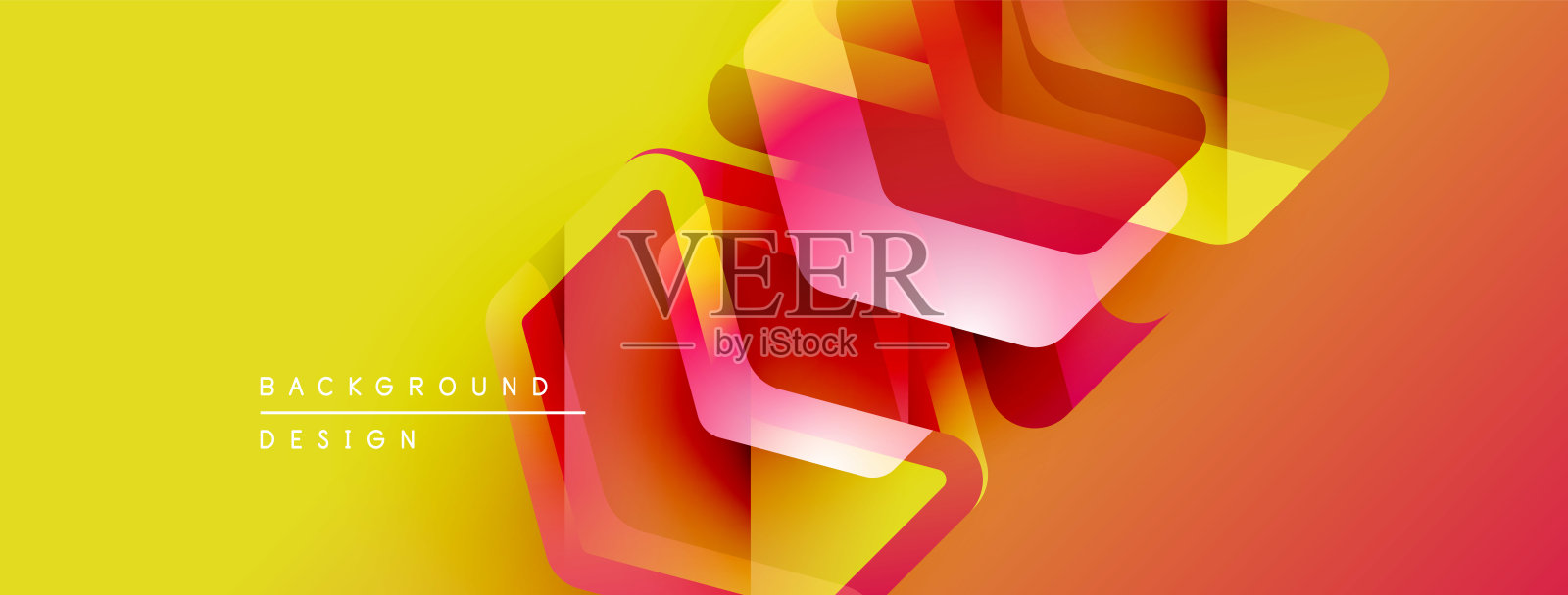 抽象几何形状重叠在黄色背景上。鲜艳的色彩创造出现代设计，适合用于横幅或演示文稿。插画图片素材