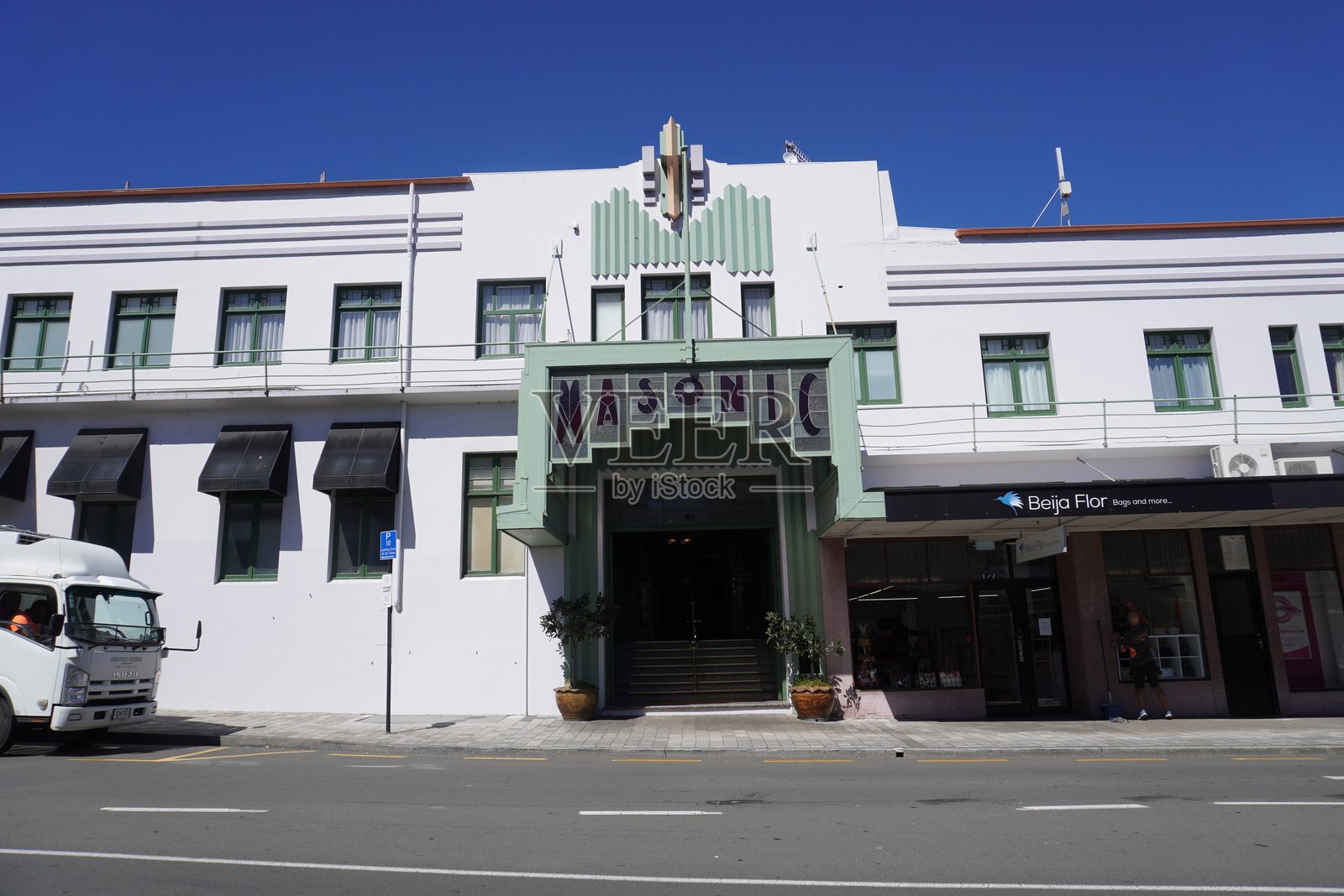 纳皮尔的共济会艺术装饰酒店正面和入口照片摄影图片