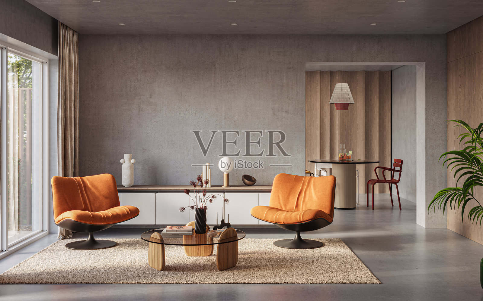 现代公寓的当代室内设计。现代设计方案，3D渲染。照片摄影图片