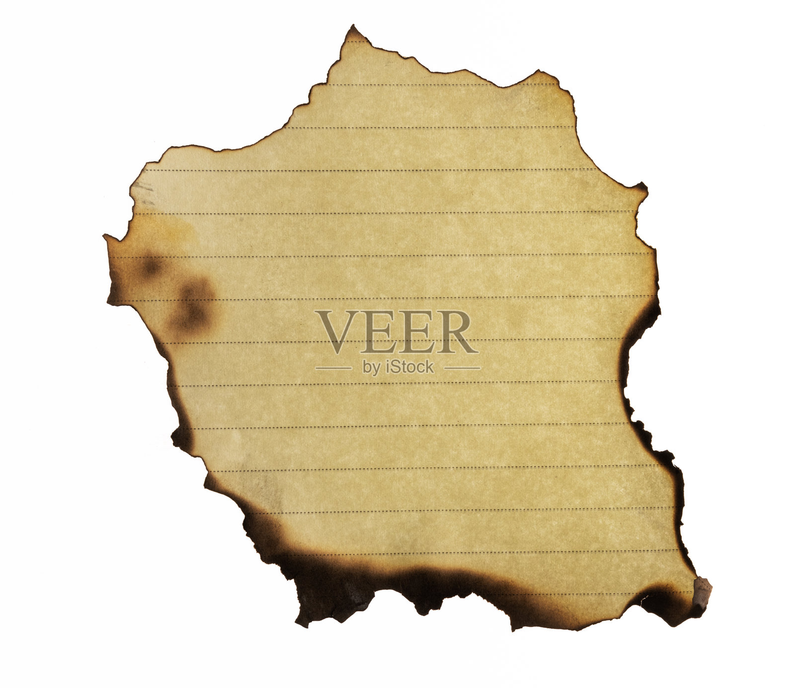 白色背景上的烧焦纸张照片摄影图片