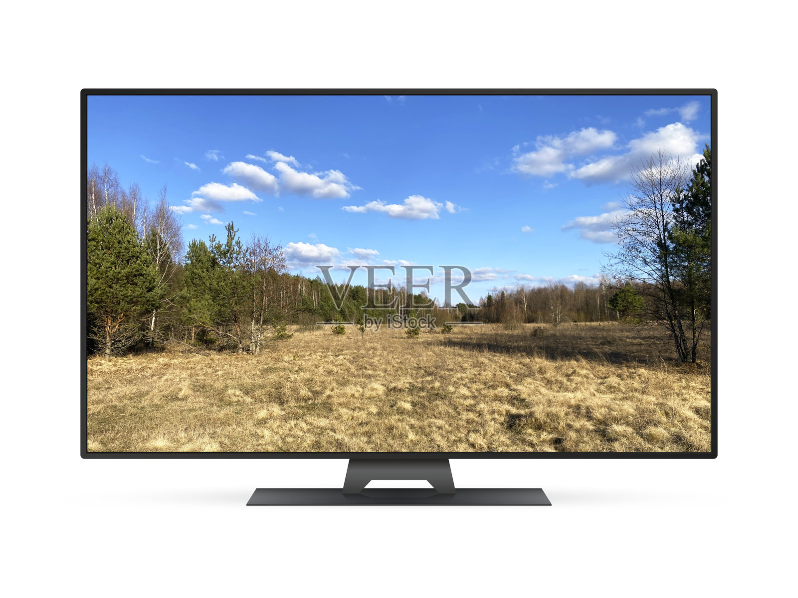 智能电视屏幕上显示秋季风景照片摄影图片