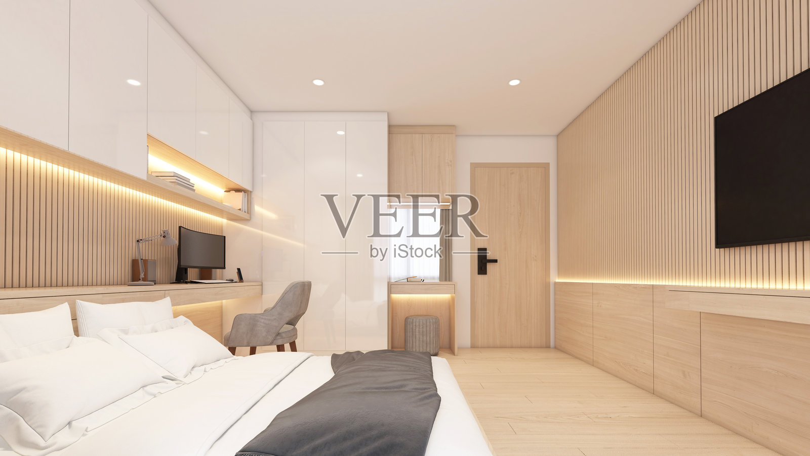 现代简约风格卧室照片摄影图片