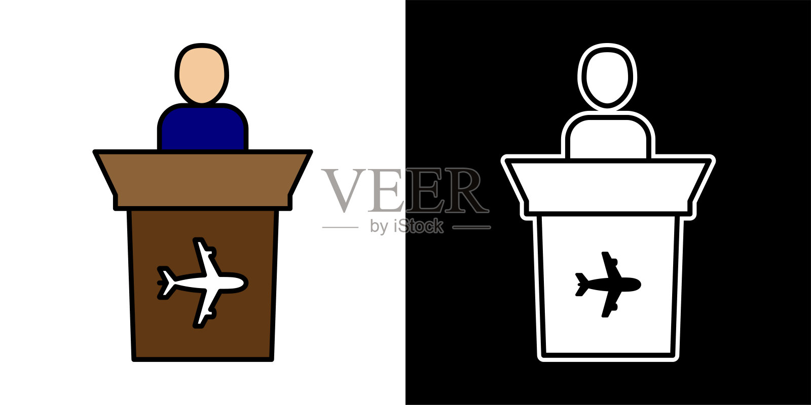 机场柜台工作人员图标。插画图片素材