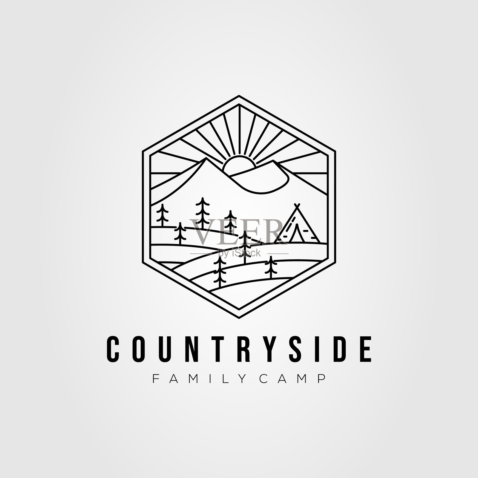 极简主义帐篷露营线条艺术logo模板矢量插图设计插画图片素材