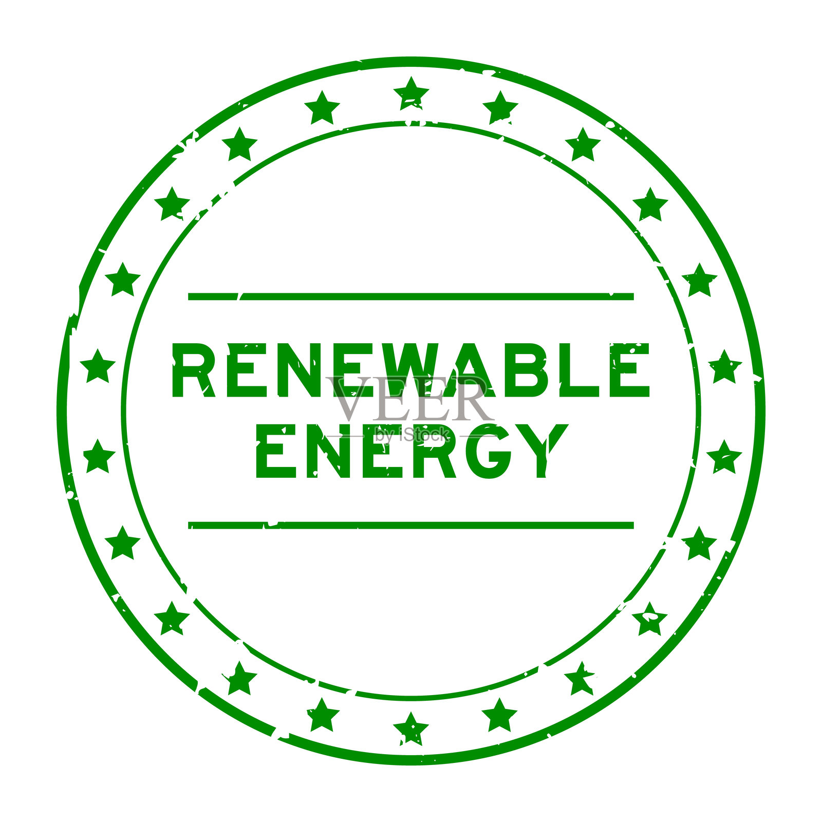 复古绿色可再生能源字样圆形橡胶印章，背景为白色插画图片素材