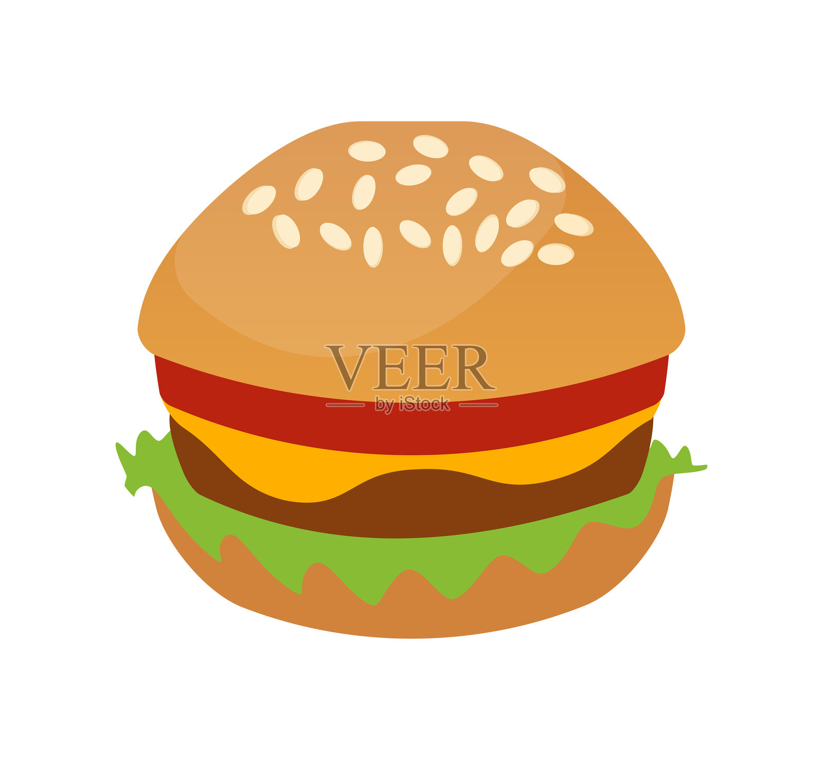 汉堡矢量图标，奶酪汉堡平面彩色图标，适用于食品应用和网站插画图片素材