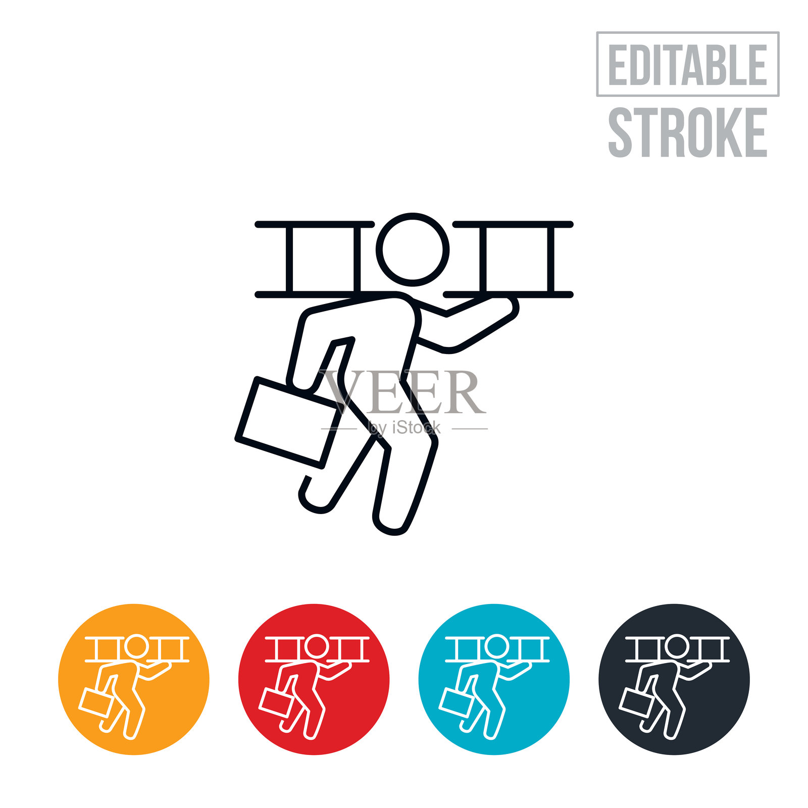 携带公文包和梯子的商人细线图标 - 可编辑的线条插画图片素材