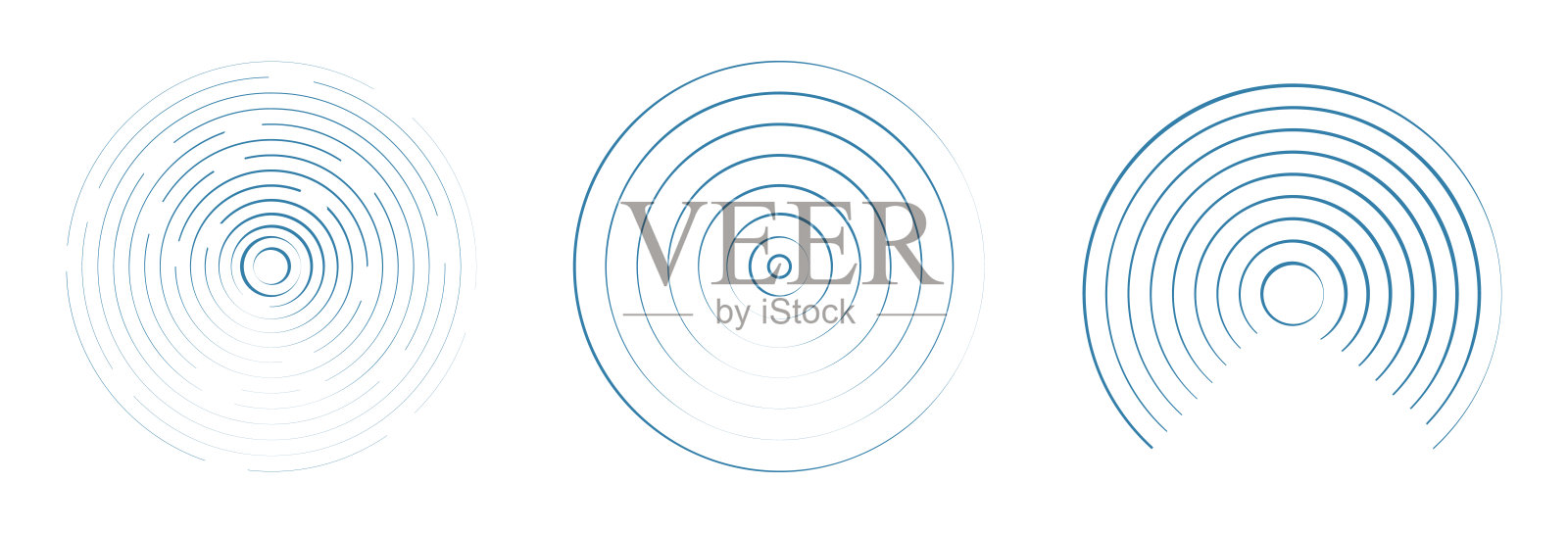 声波，雷达信号线。 同心圆效果，圆形水环。 轮廓振动扫描或音乐。 目标屏幕，扫描器漩涡。 矢量插图插画图片素材