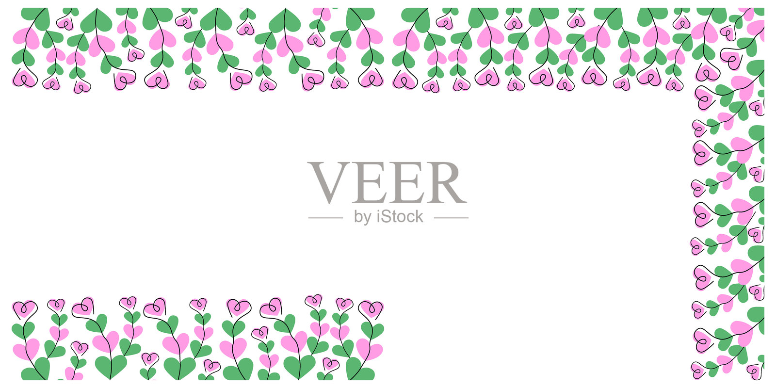 手绘花卉心形角落和上下框架边框空白模板创意集插画图片素材