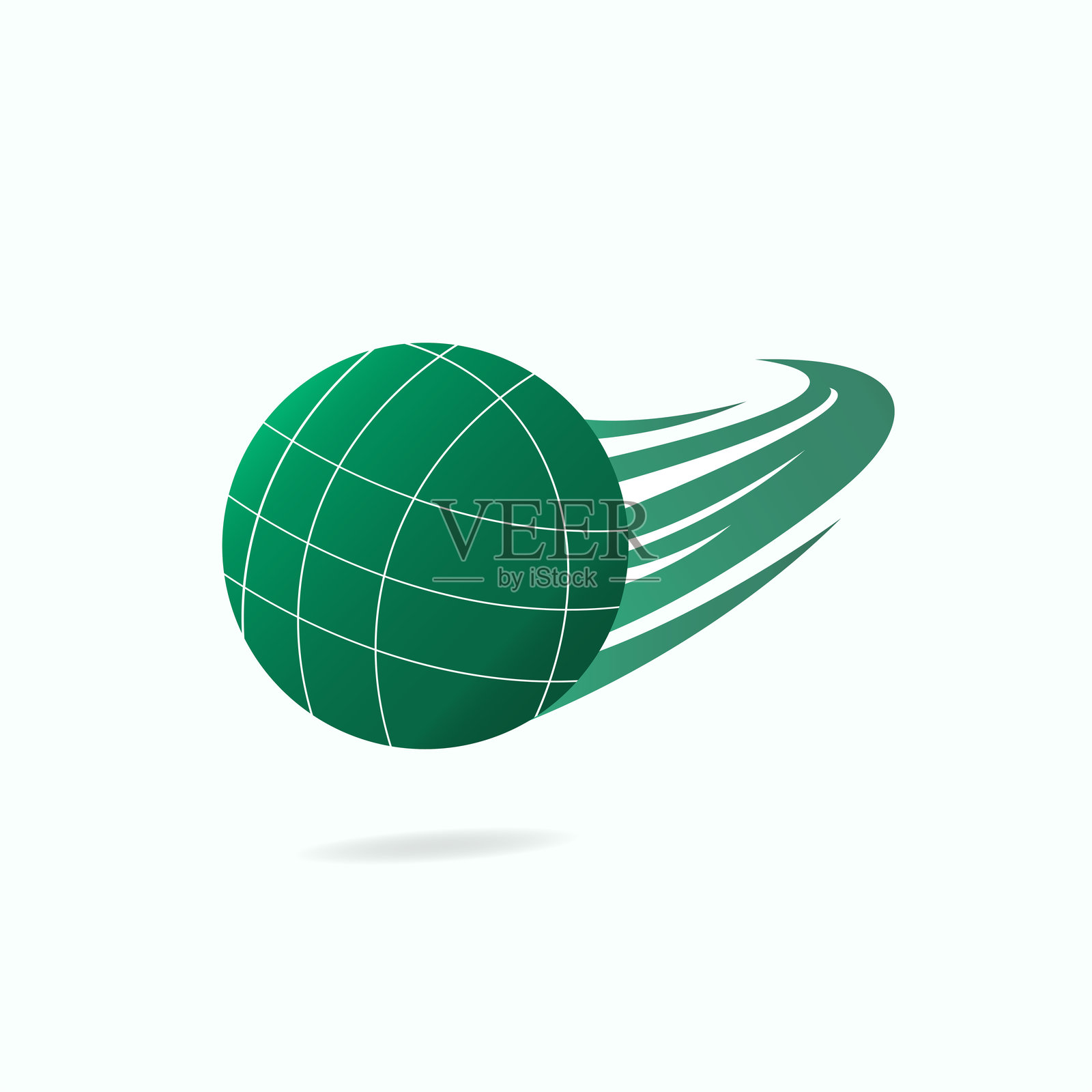 绿色的滚球带有弯曲的运动轨迹，象征着速度、活力和运动场景，背景为白色。插画图片素材