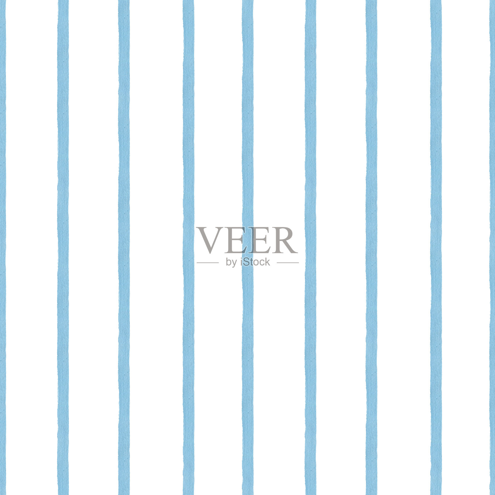 均匀间隔的垂直蓝色条纹，厚度一致，水彩无缝图案，背景为白色。适用于现代室内、SPA装饰、海洋主题设计和时尚纺织品。插画图片素材