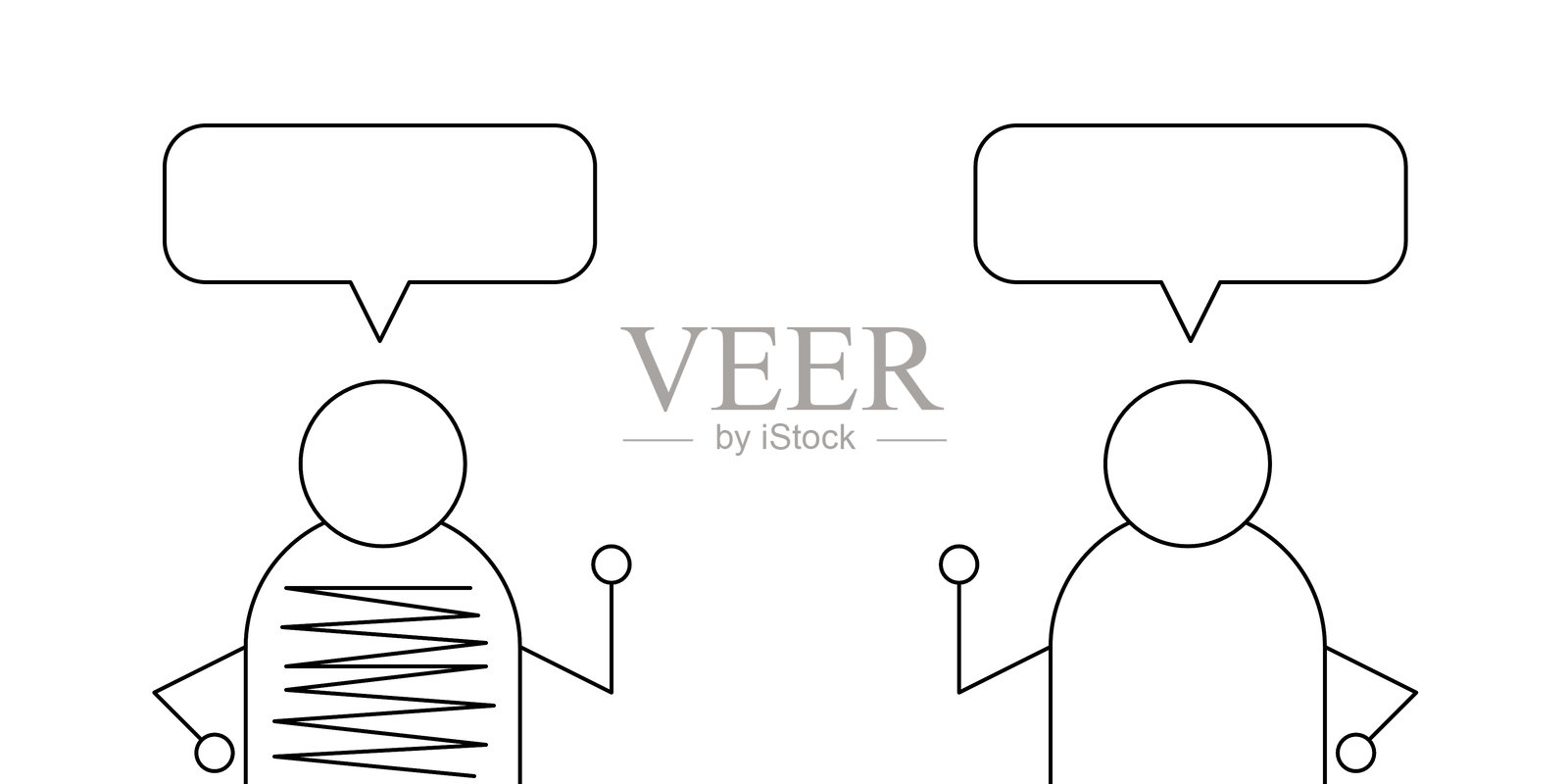 极简线条艺术的两个人物与思考气泡 - 情感对比概念。插画图片素材