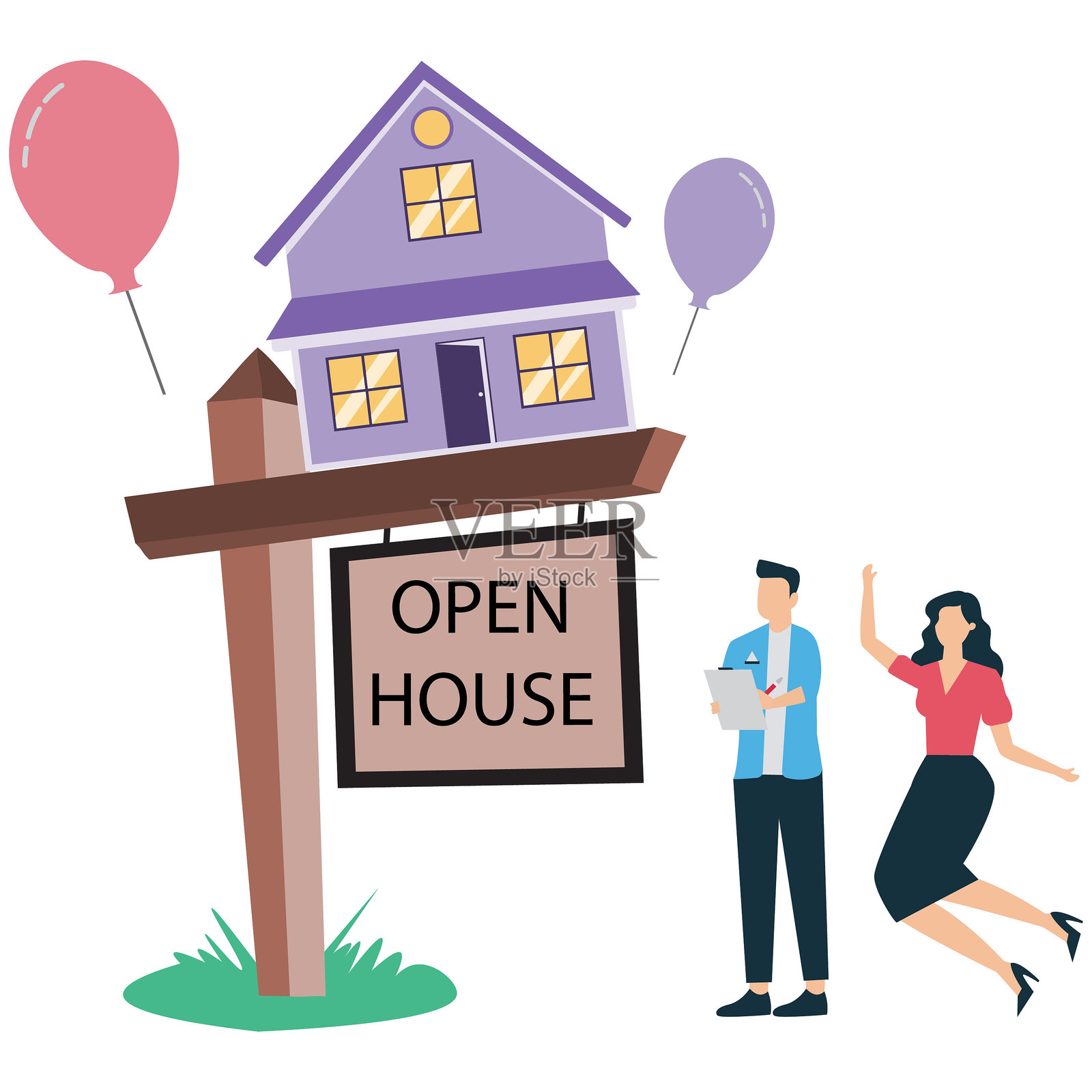 房地产开放日参观插画图片素材