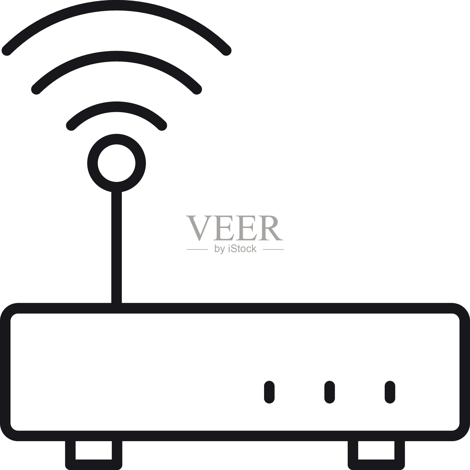 无线信号路由器图标，上方有信号波，采用细线风格。插画图片素材