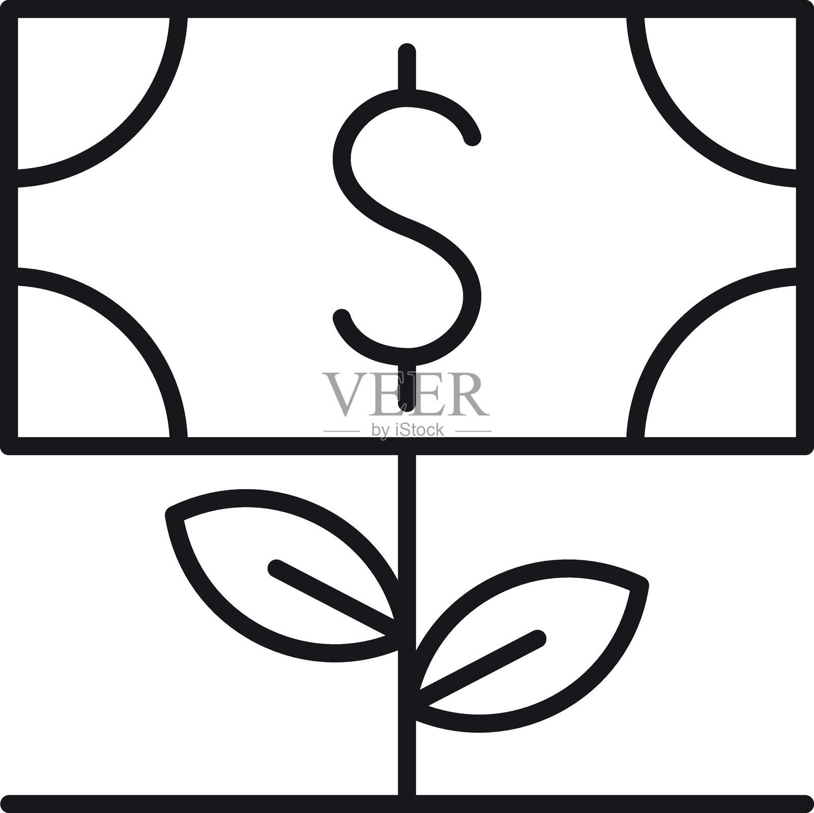 象征金钱与成长交织的图标，采用细线风格。插画图片素材