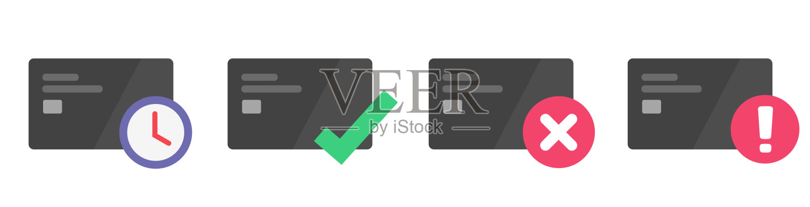 支付欺诈警告状态图标矢量图，待授权的支付等待图形符号，现金交易转账成功验证勾选标志图像剪贴画插画图片素材