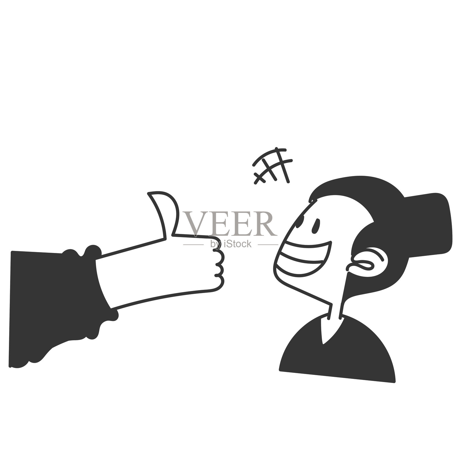 涂鸦人物笑着竖起大拇指插画图片素材