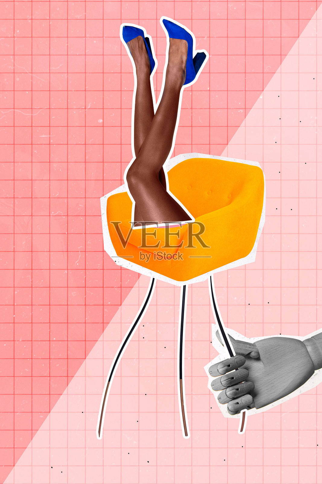 卡通风格的无身体隐身腿部高跟鞋性感美容院脱毛椅的合成趋势图片拼贴照片摄影图片