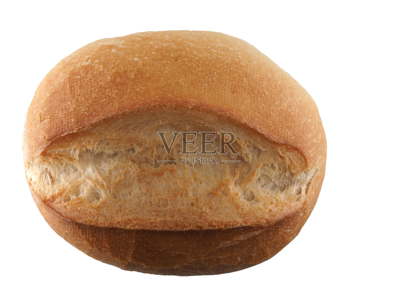 新鲜出炉的面包卷，展示在白色背景上，突显其酥脆的外皮和柔软的内部。照片摄影图片