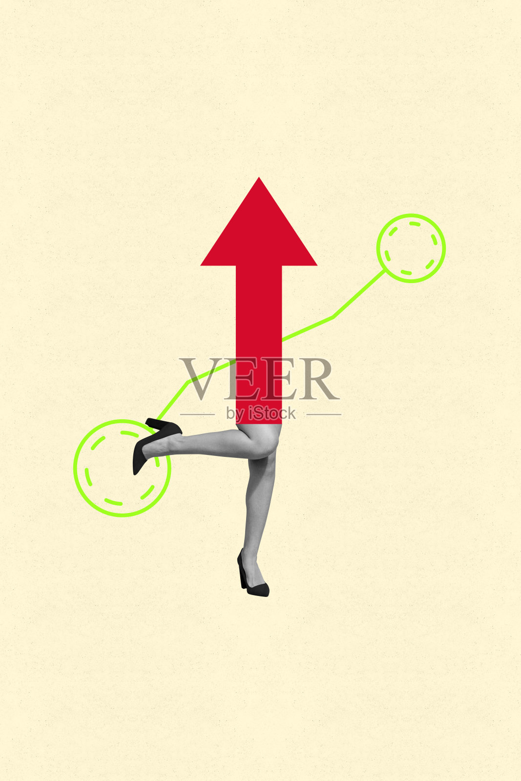 垂直图像趋势流行杂志照片拼贴，匿名女商人和男商人的身体箭头指向机会发展照片摄影图片