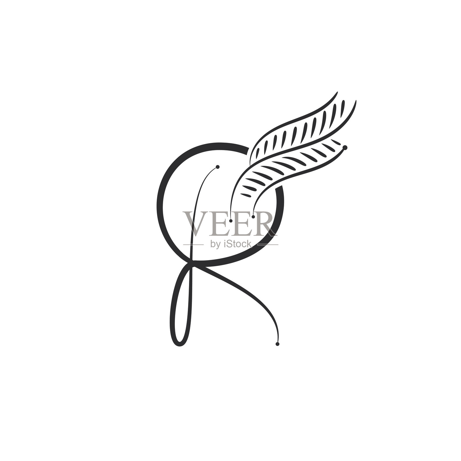 字母R的叶子图标，适用于美容、时尚和化妆品。插画图片素材