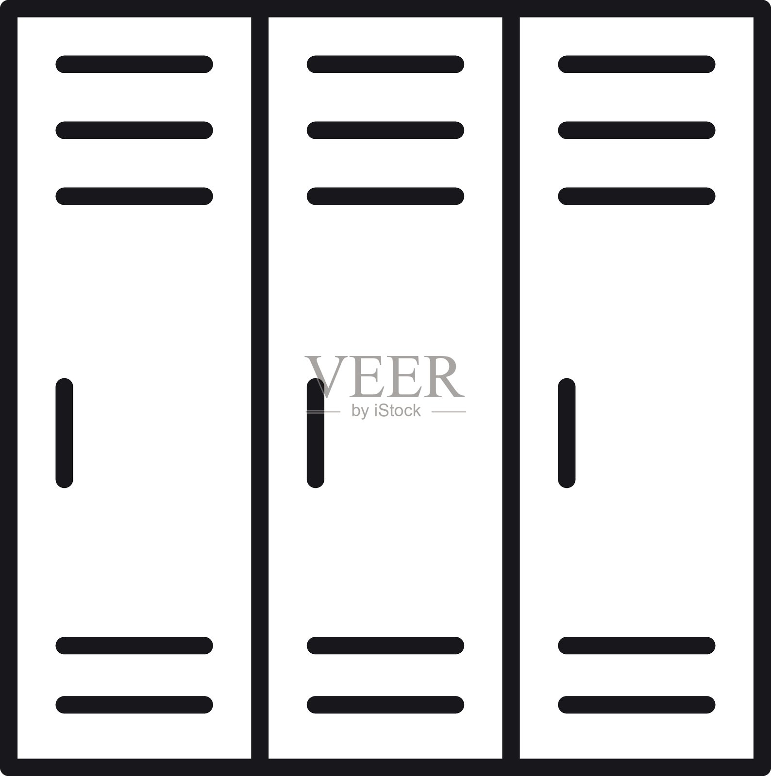 三个白色储物柜，简约现代设计，细线风格。插画图片素材