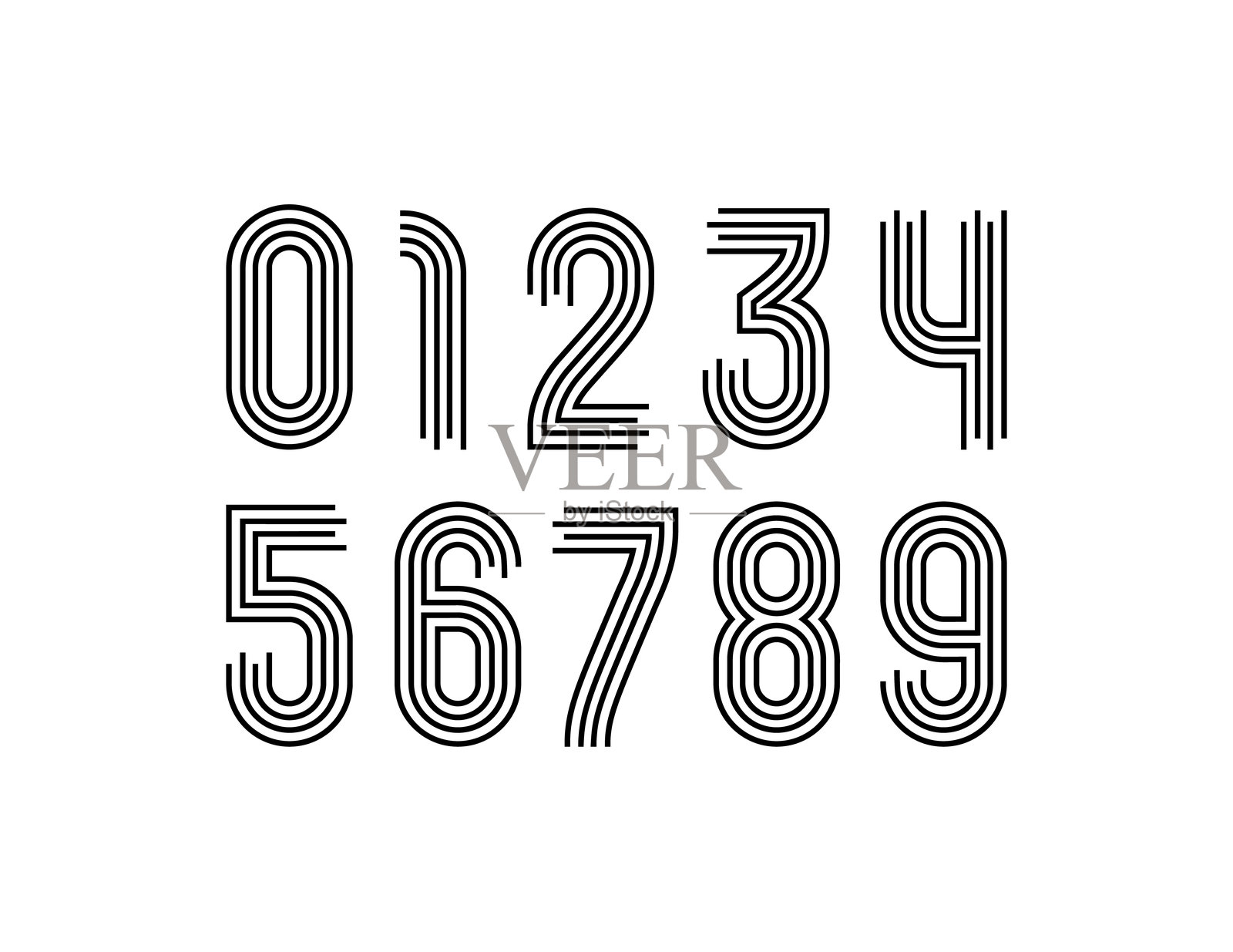 黑色数字，平行条纹中的数字，矢量插图 10EPS插画图片素材