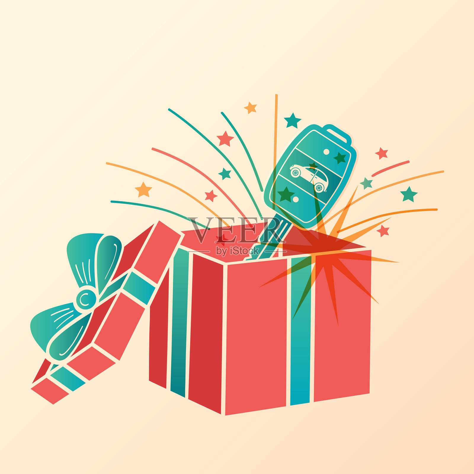 打开的礼品盒里的车钥匙插画图片素材