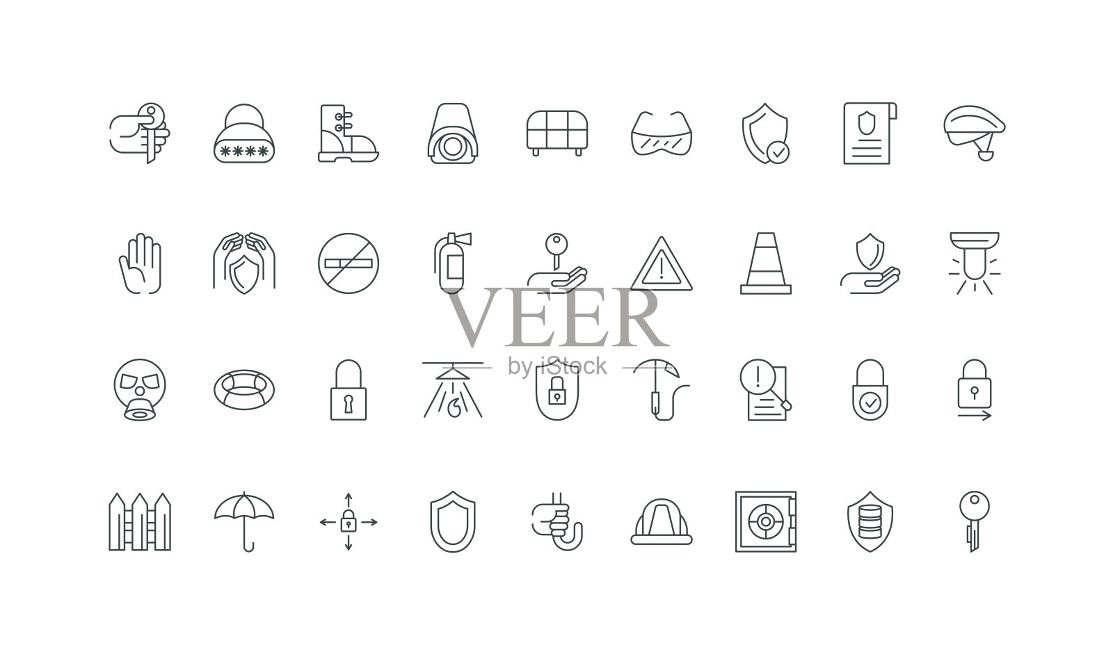 安全设备、标准、警报信息、保护生命的盾牌伞图标集插画图片素材