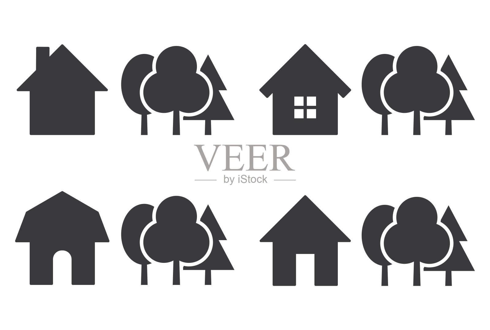 房屋与树木图标集插画图片素材