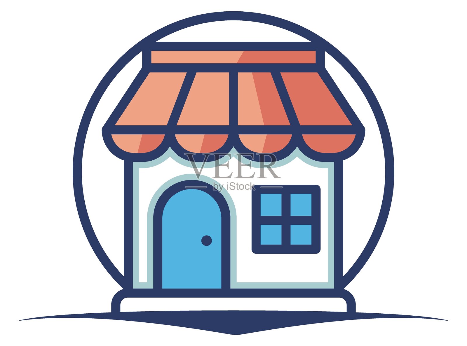 迷人的店面图标，带有遮阳篷，适合本地商业、电子商务或营销材料。象征着社区、购物和小企业的成功。插画图片素材