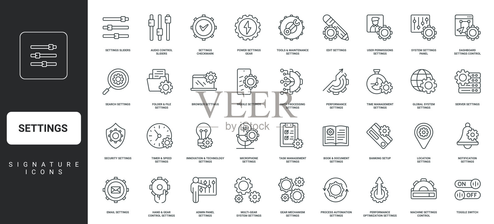 系统、应用和软件设置，操作控制面板和设置线条图标集插画图片素材