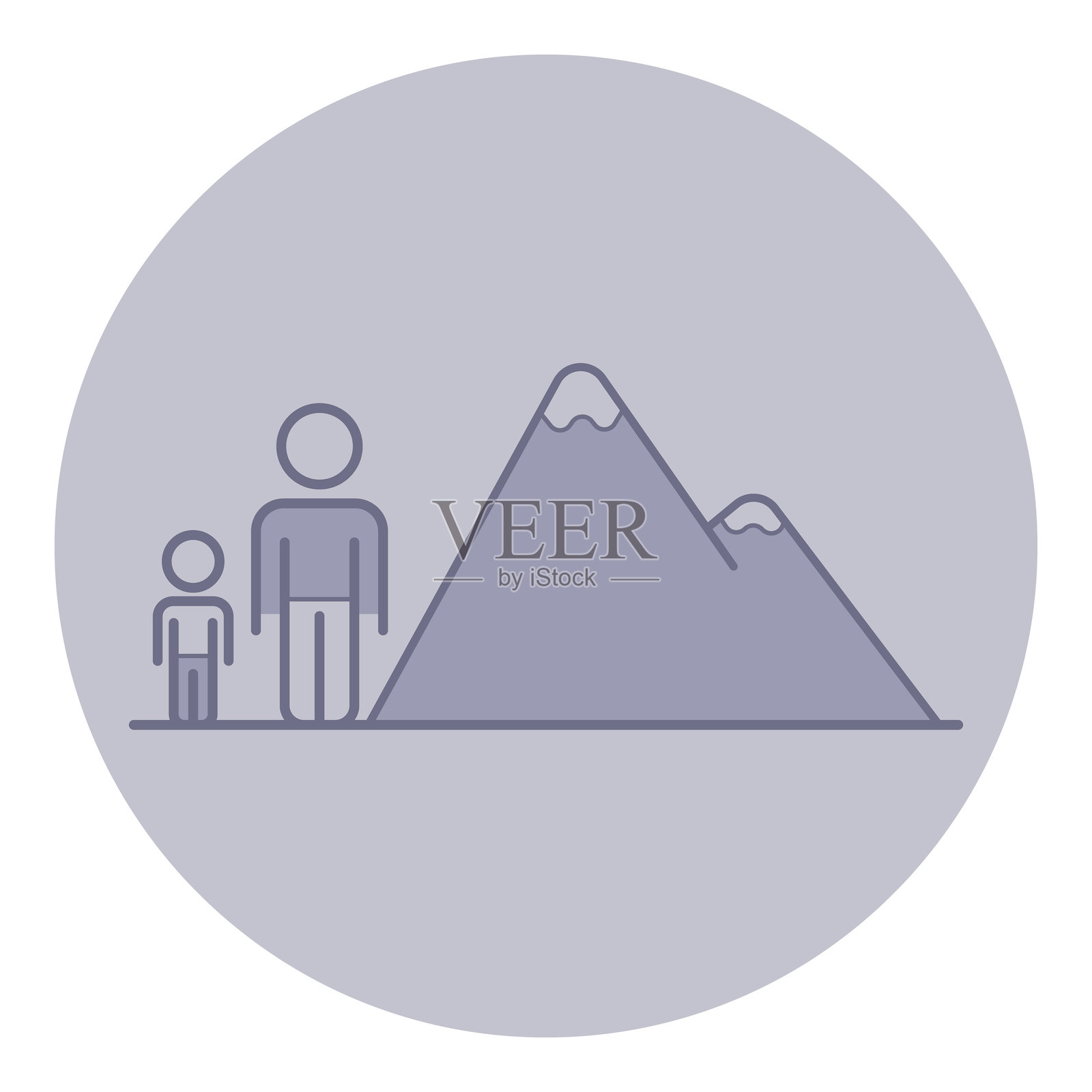 一家人在极简设计的山脉旁站立插画图片素材