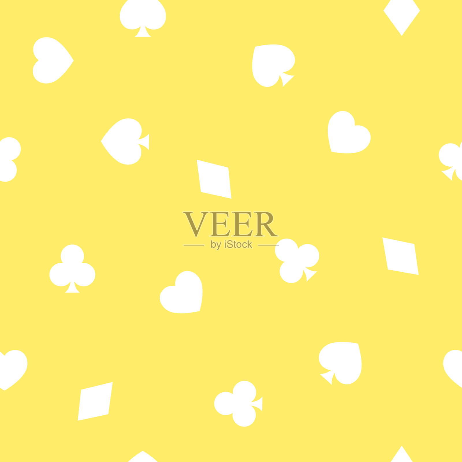 扑克牌符号，无缝的黄色和白色赌场图案插画图片素材