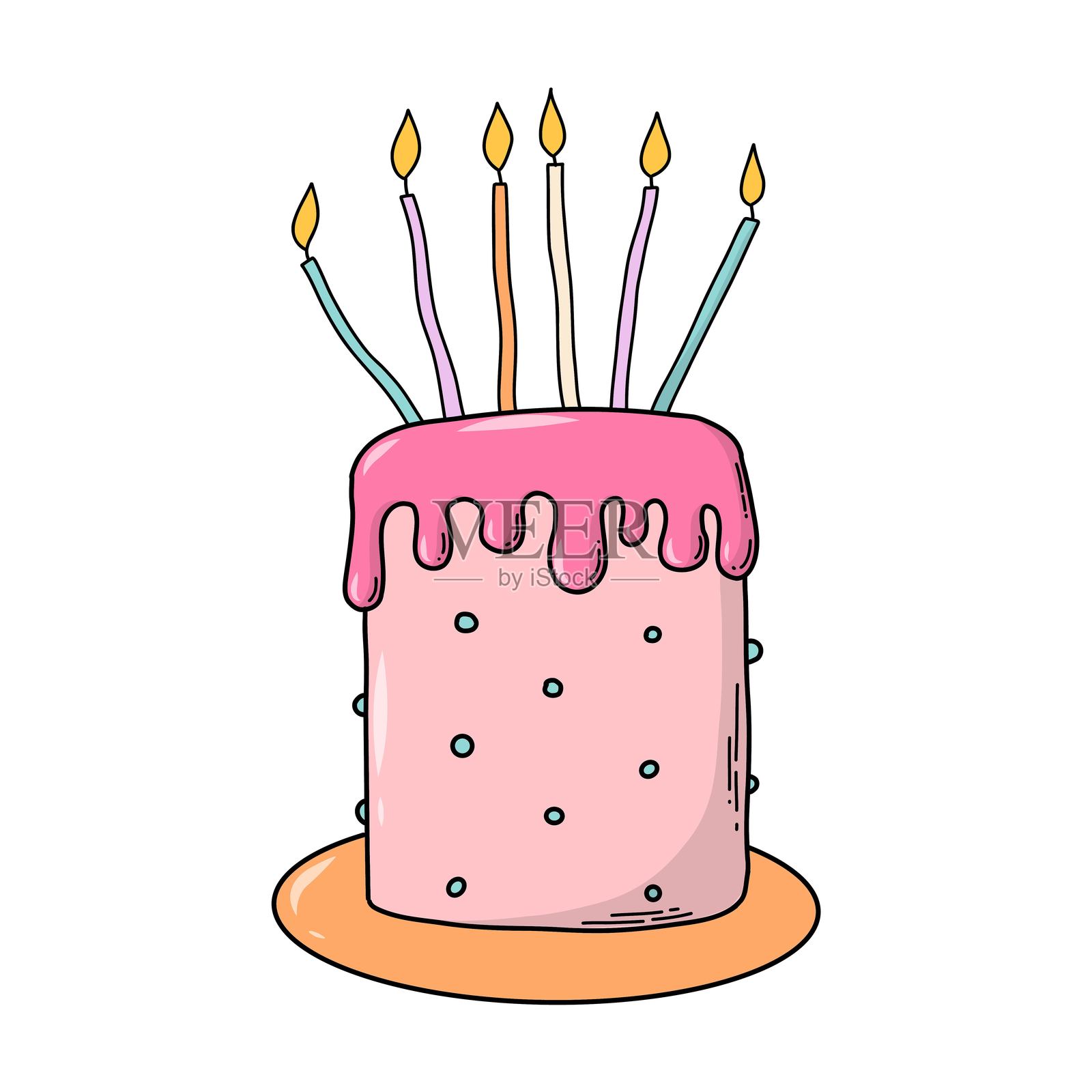 生日蛋糕孤立的卡通元素,涂鸦剪贴画