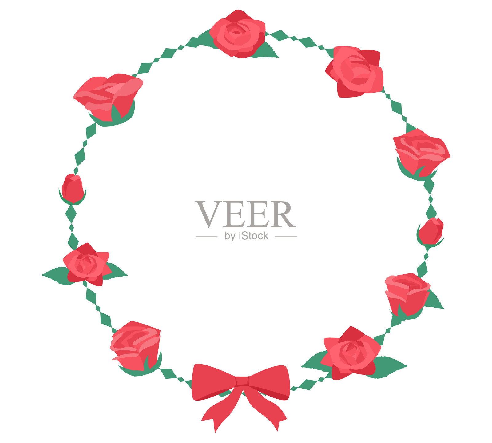 红玫瑰的圆形框架插画图片素材