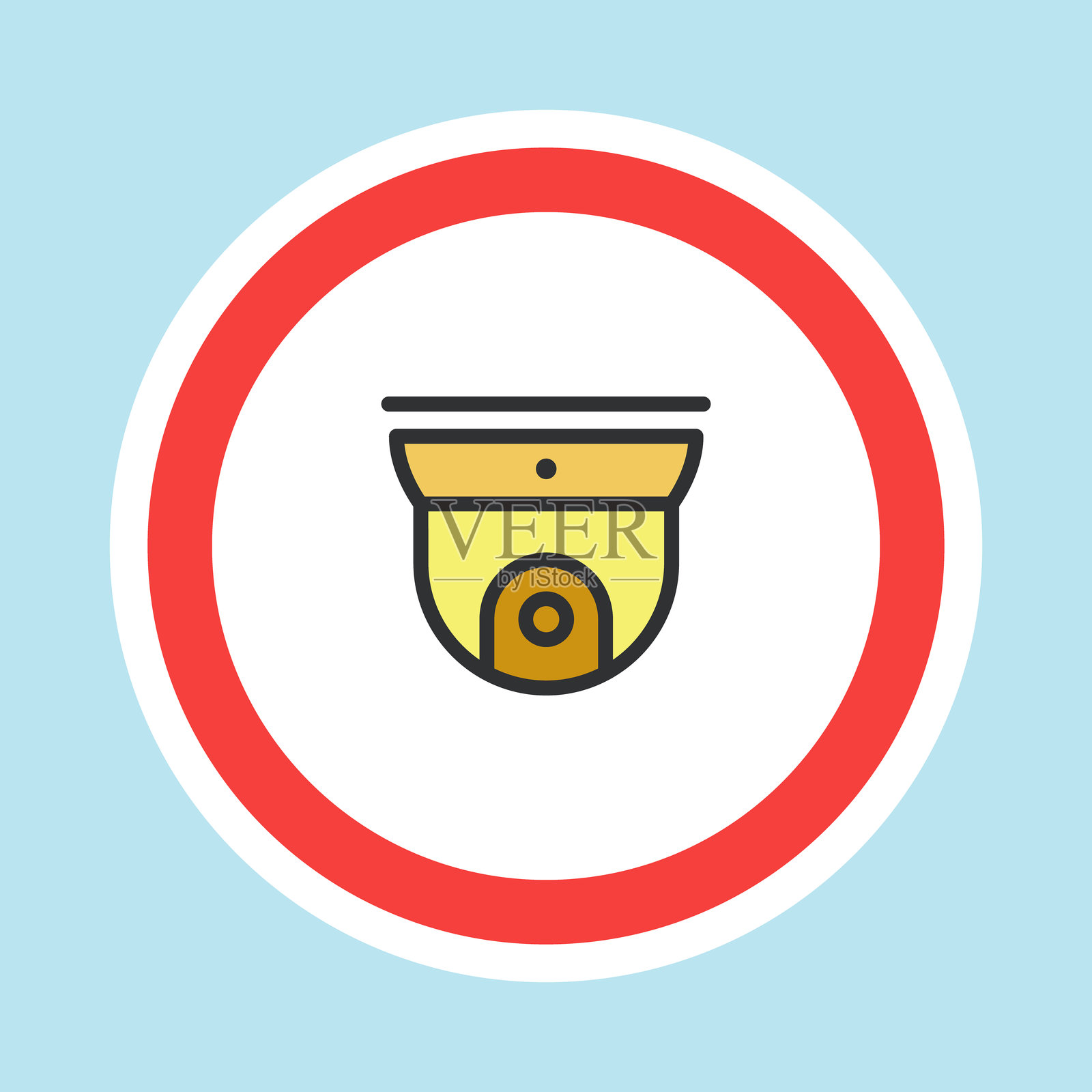 视频监控标签，闭路电视摄像头贴纸插画图片素材