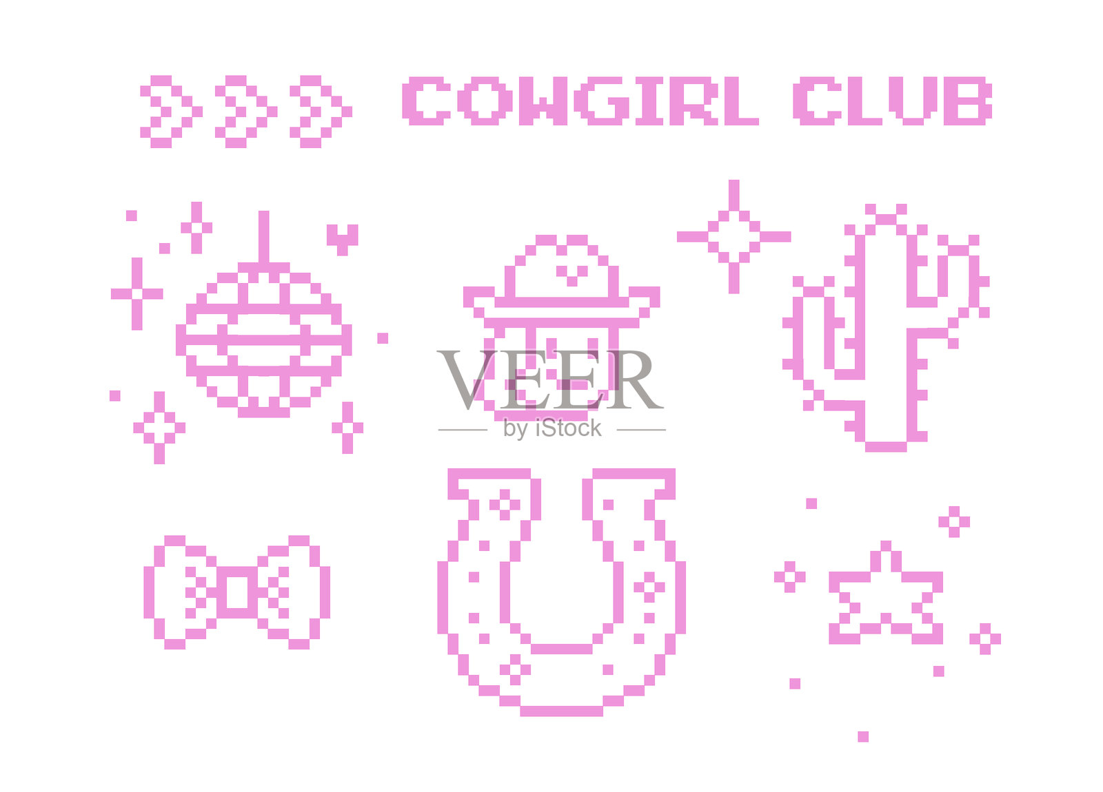 Y2K牛仔女孩迪斯科派对粉色图标插画图片素材