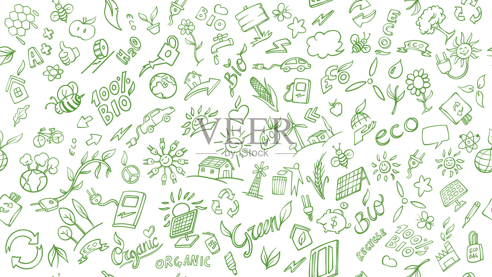 生态与环境相关的物体和元素的横向手绘矢量涂鸦插图合集插画图片素材