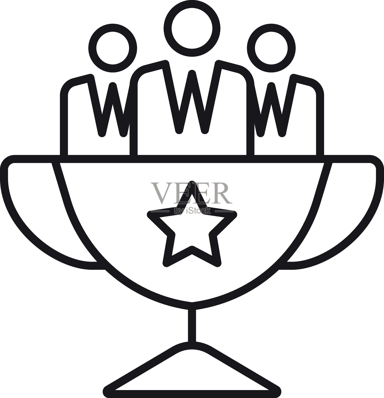 图标奖杯，象征成功与成就的人物，采用细线风格。插画图片素材