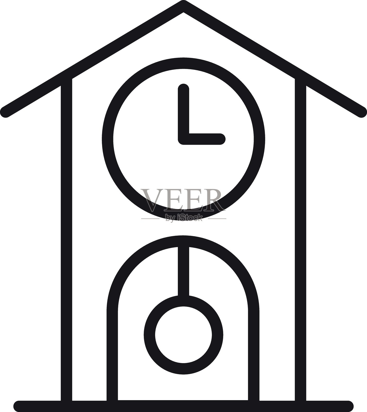 简单线条风格的布谷鸟钟图标插图。插画图片素材