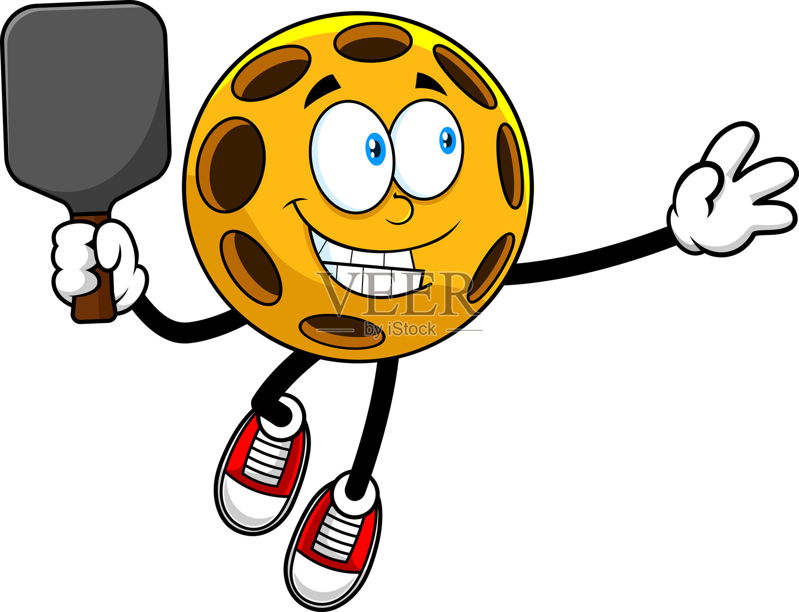 跳跃的皮克尔球吉祥物准备用球拍扣杀插画图片素材