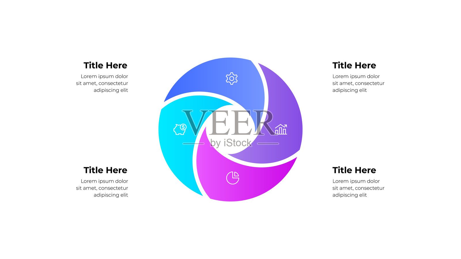 带图标的多彩圆形图表，用于商业和工作流程可视化。包含4个步骤、选项或流程的信息图。插画图片素材