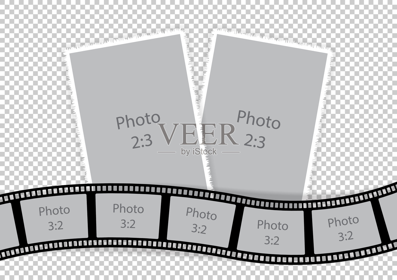 复古照片模板，带胶卷条。插入图片，营造怀旧的复古风格。非常适合剪贴簿、回忆或社交媒体。插画图片素材