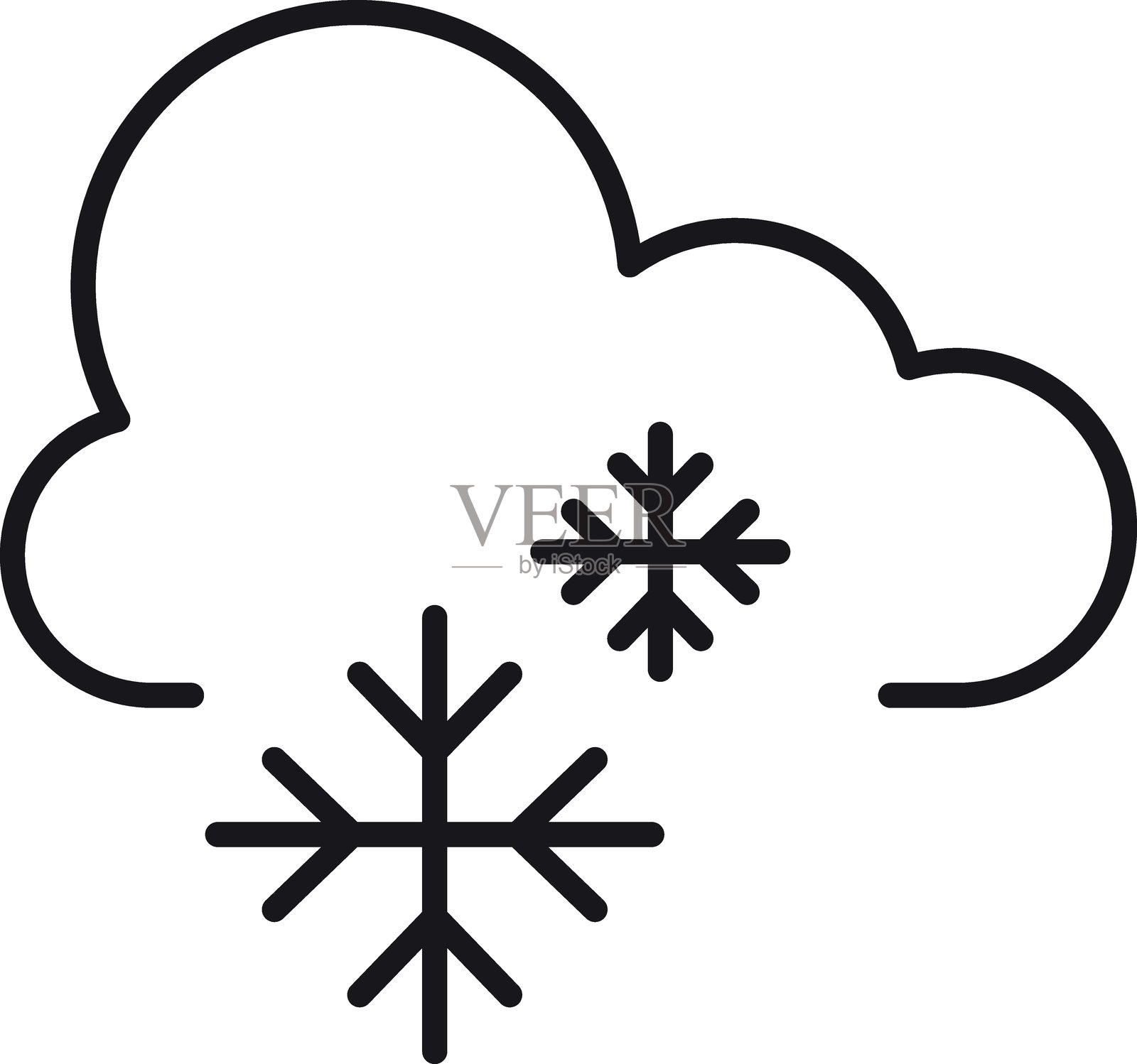 极简风格的雪云和雪花插图，采用细线条风格。插画图片素材