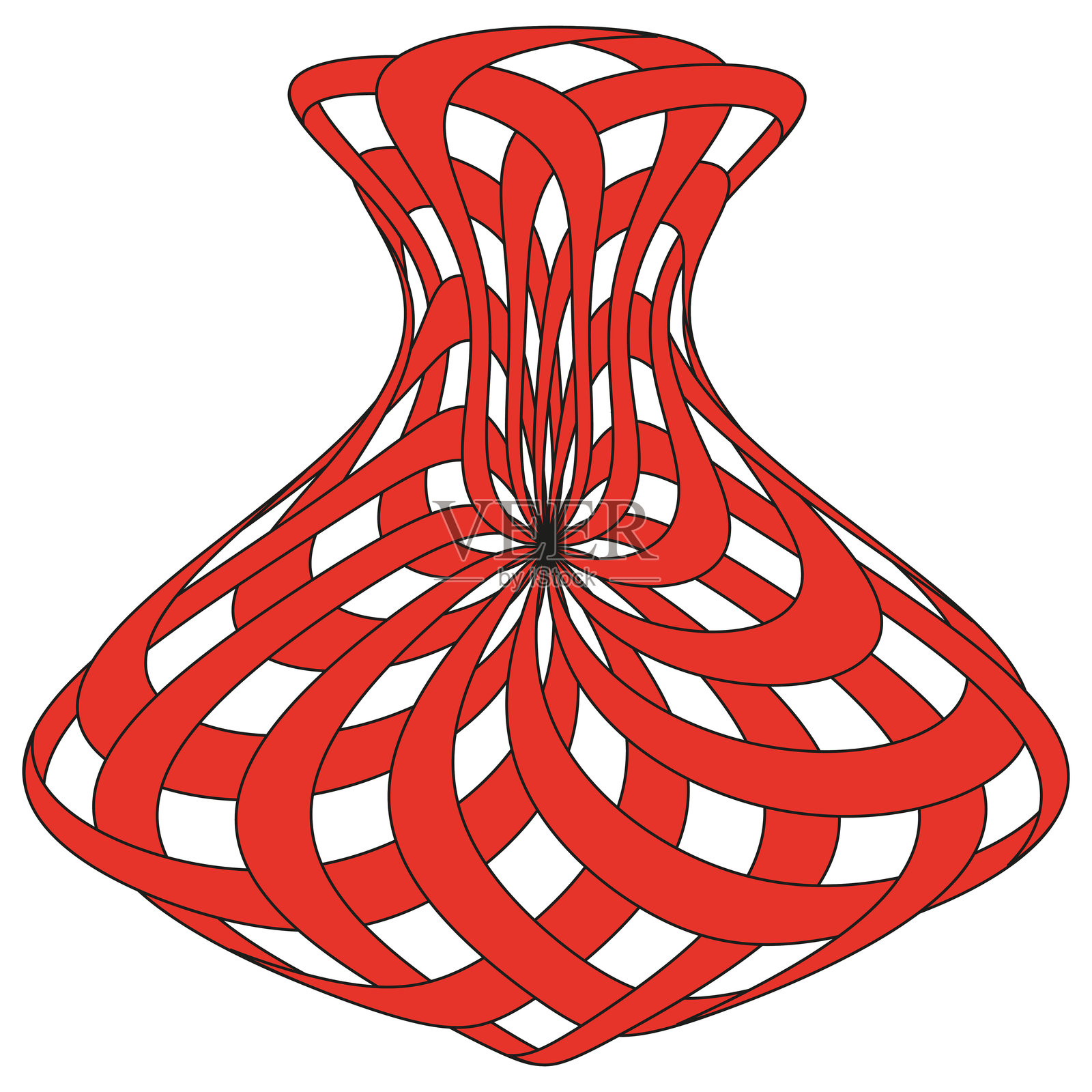 红色抽象花瓶。扭曲的丝带形状。大胆的3D幻觉。矢量装饰图形。插画图片素材