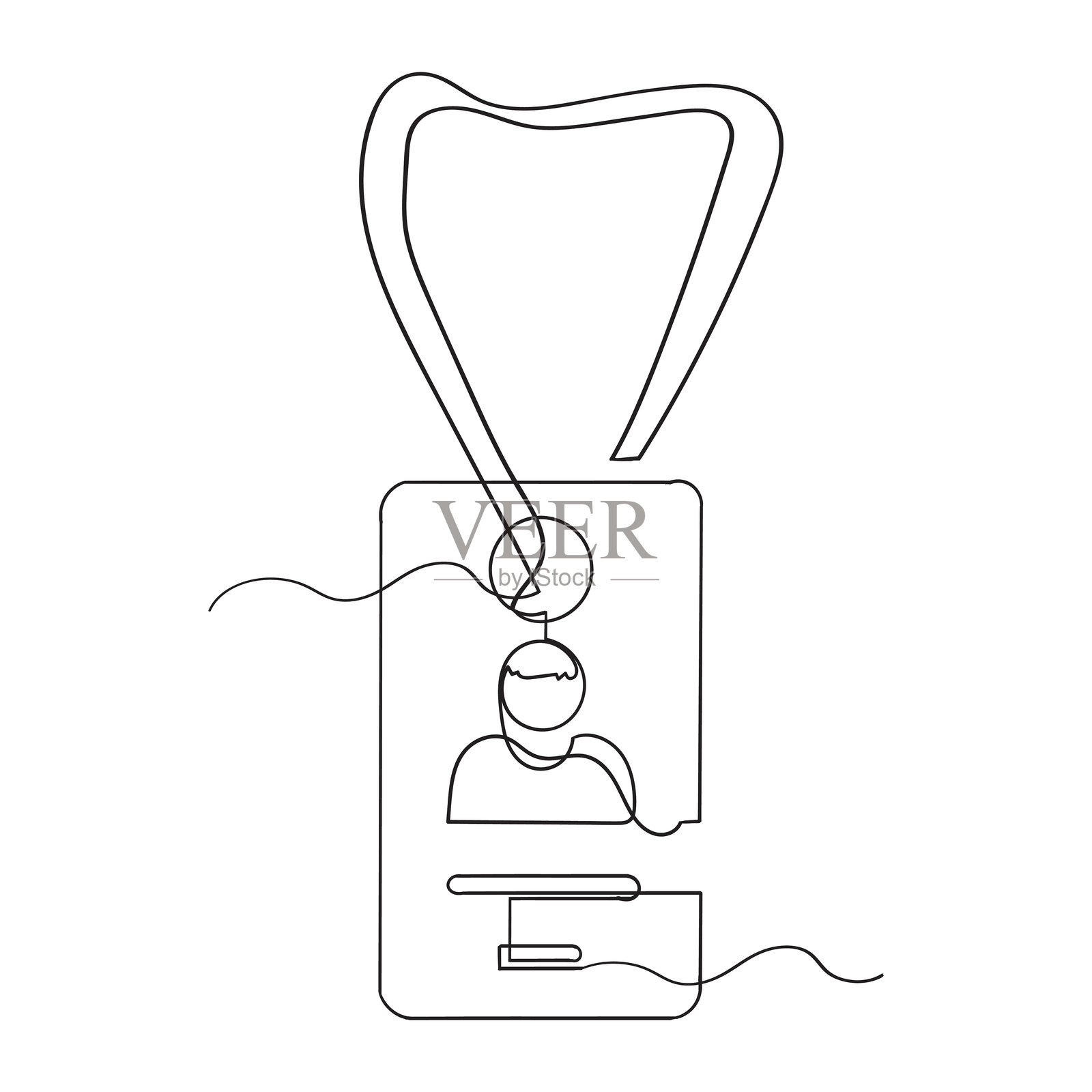 身份证矢量线条图标 识别卡图标 个人身份证符号 连续线设计插画图片素材